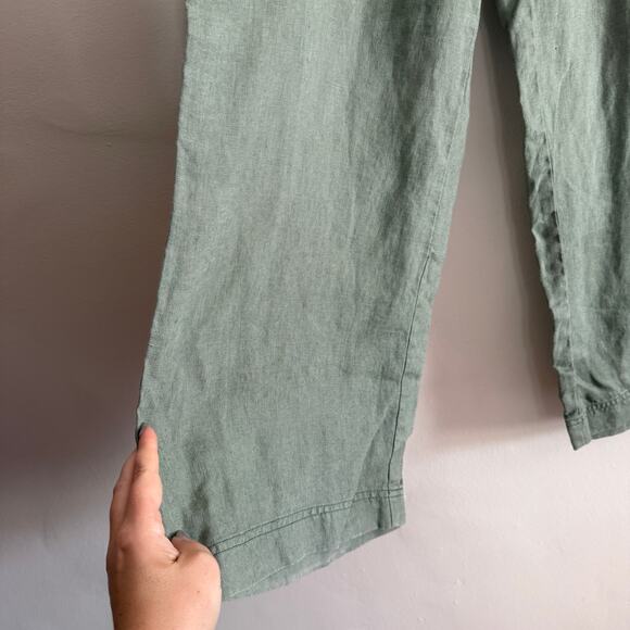MICHAEL STARS | Sage Green Linen Wide Leg Ankle Length Pants | Large - Picture 4 of 5